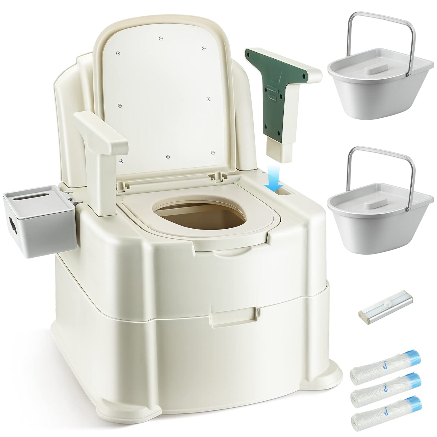 Bedside Commode Portable Toilet for Adults Commode Chair for Toilet with Arms Height Adjustable 2 Toilets and Induction Night Light Potty Chair for Elderly and Disabled
