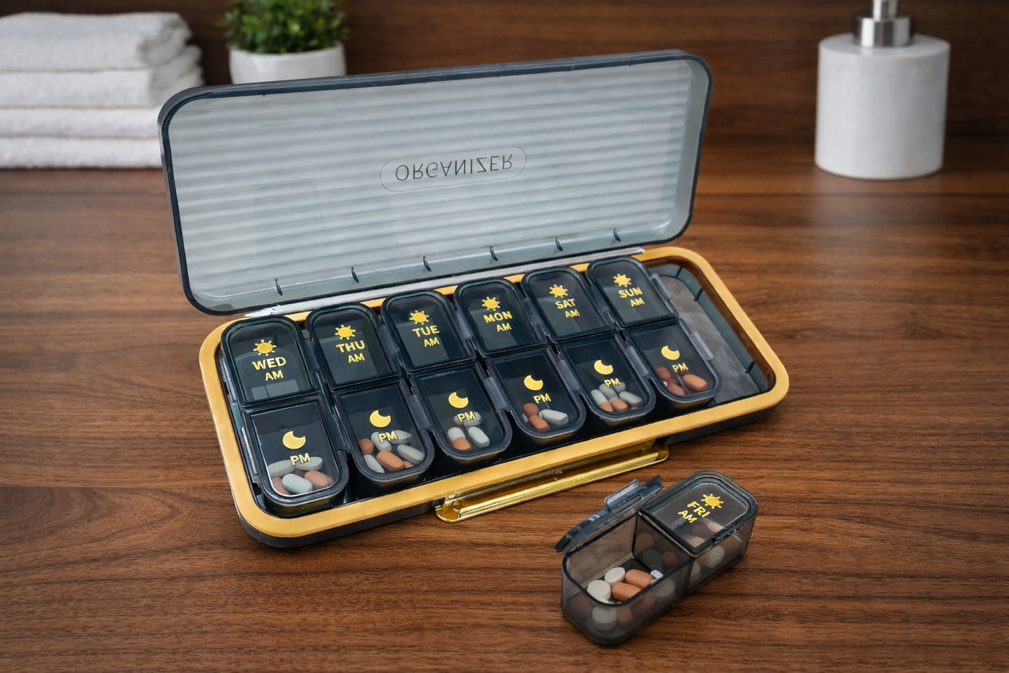 7-Day AM/PM Pill Organizer | Easy-Open Weekly Medication Case