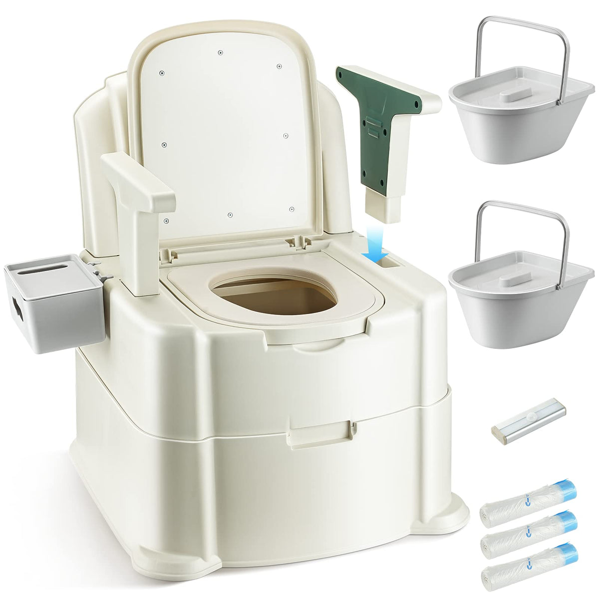 Bedside Commode Portable Toilet for Adults Commode Chair for Toilet with Arms Height Adjustable 2 Toilets and 