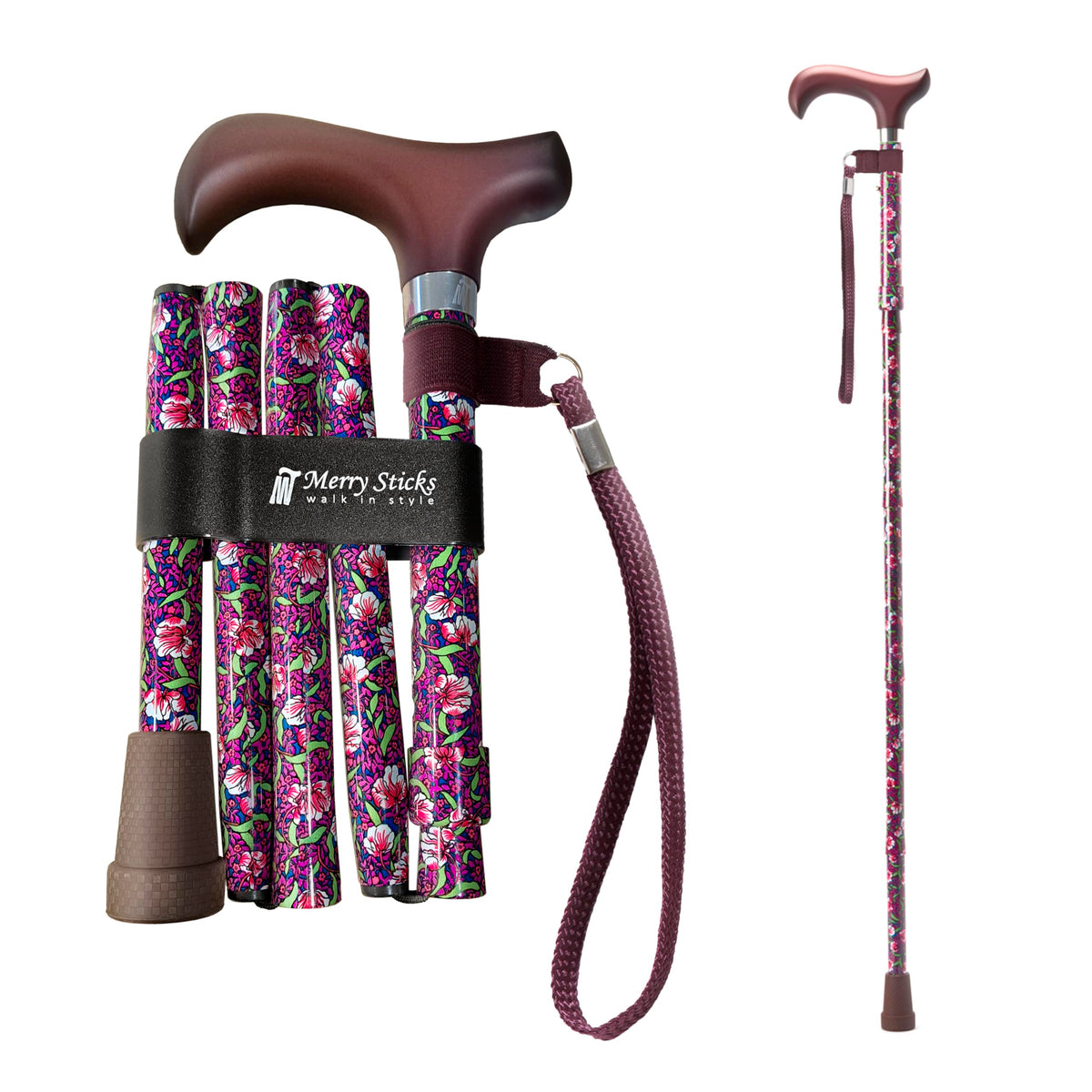 Merry Sticks | Lightweight Adjustable Cane with Ergonomic Handle & Wrist Strap