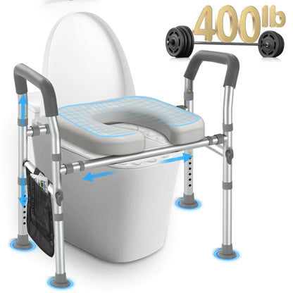Bariatric Width & Height Adjustable Raised Toilet Seat with Handles