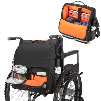 Wheelchair Backpack Bag for Back of Chair | Large Storage with Insulated Medicine Pocket & Shoulder Strap