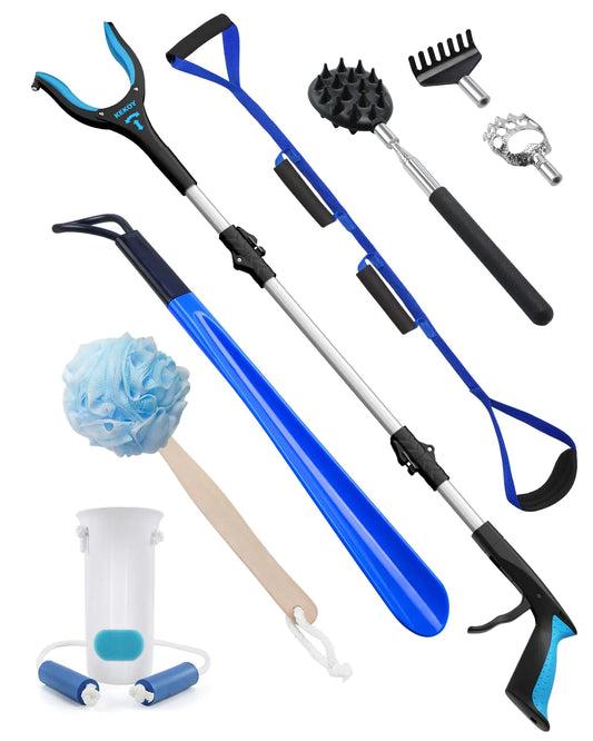 Total Hip Recovery Kit | Extended Reach & Daily Living Support (Blue, 8-Piece Set)
