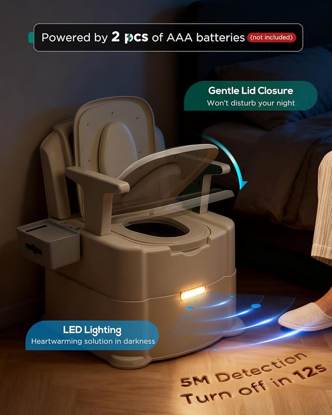 Adjustable Bedside Commode Chair | Armrests & Motion-Sensor Night Light