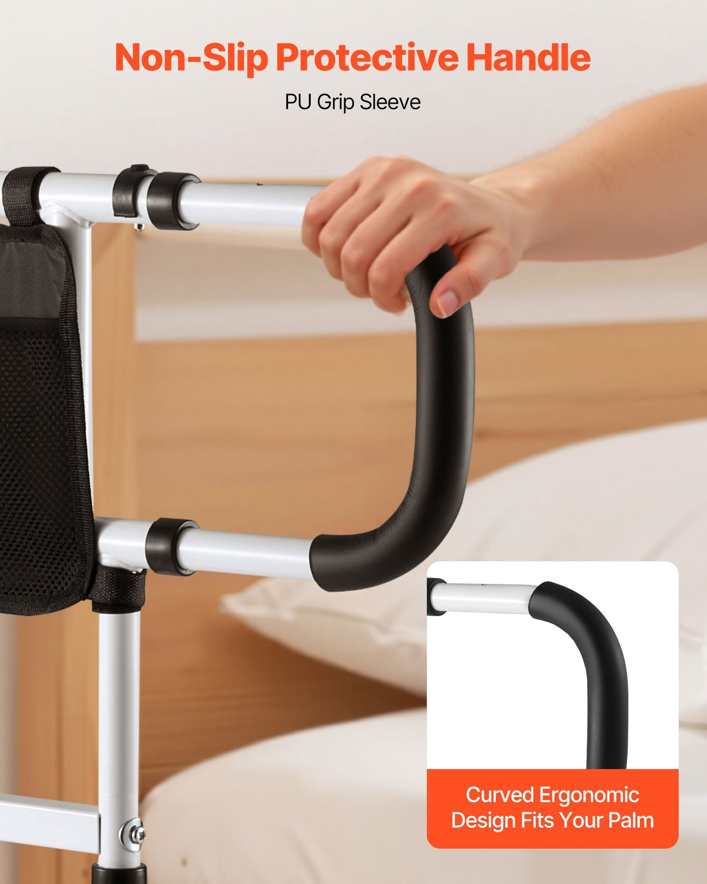 Adjustable Bedside Support Rail | Foldable Bed Assist Bar with Padded Handle | Fits King, Queen, Full, Twin