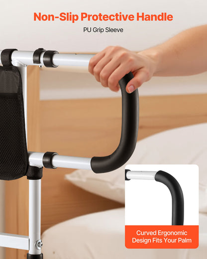 Adjustable Bedside Support Rail | Foldable Bed Assist Bar with Padded Handle | Fits King, Queen, Full, Twin