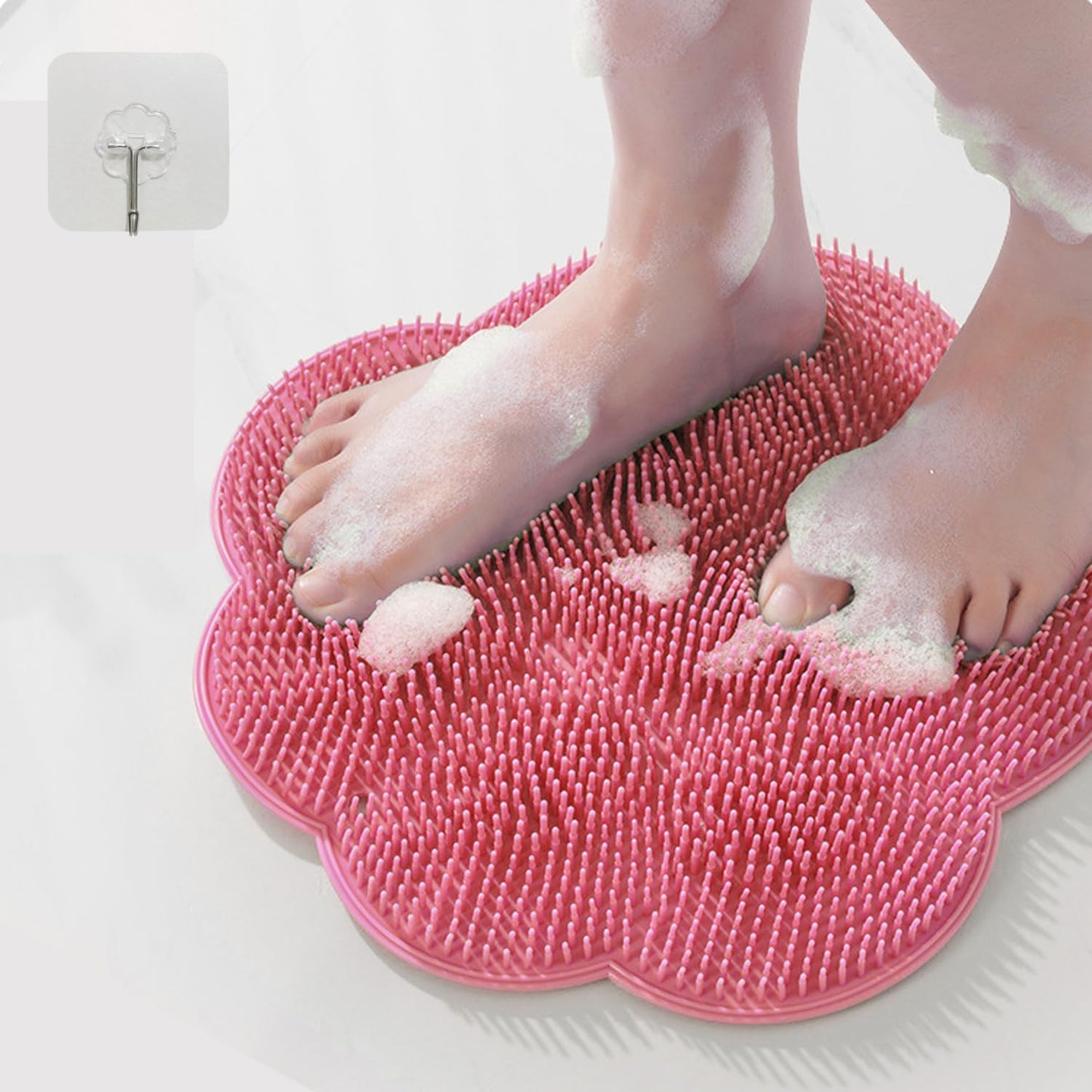 Hands-Free Shower Foot & Back Scrubber with Suction Cups – Massage and Cleaning Pad, Pink