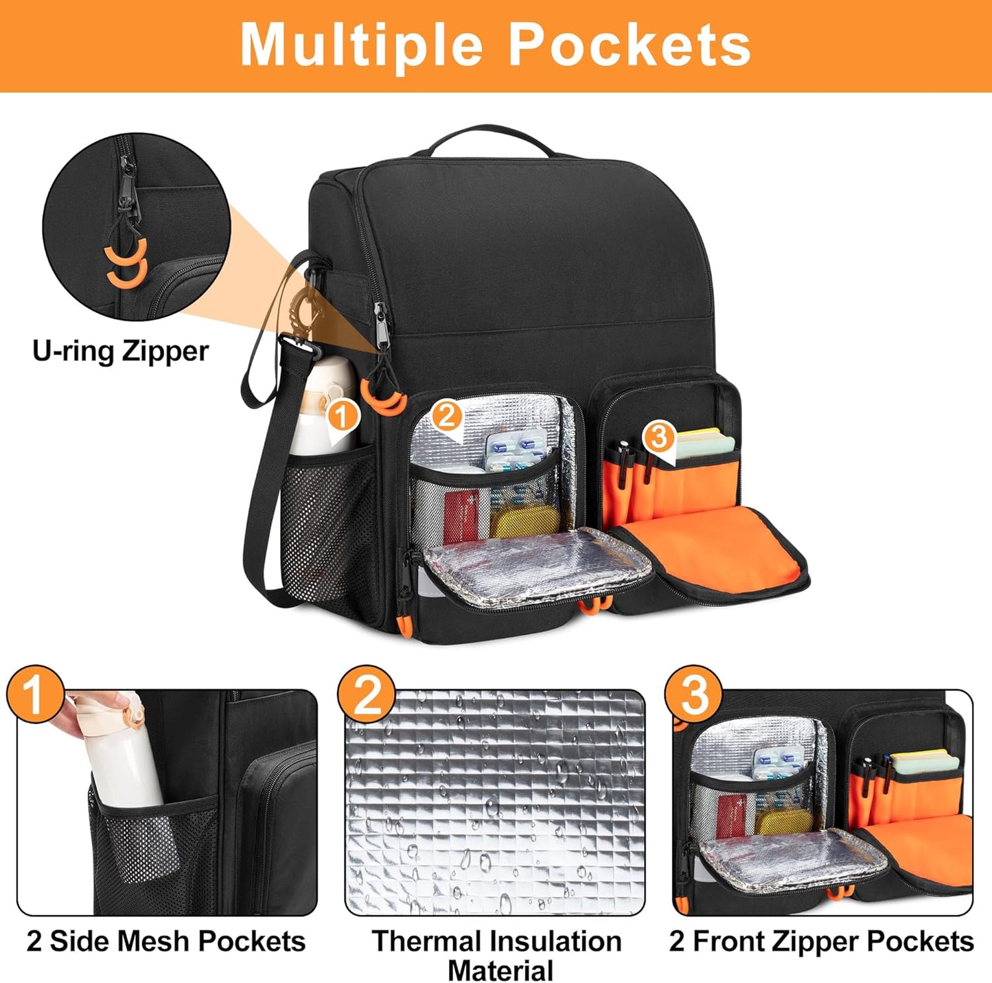 Wheelchair Backpack Bag for Back of Chair | Large Storage with Insulated Medicine Pocket & Shoulder Strap