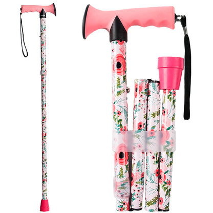 Folding Walking Cane | Lightweight Adjustable Travel Cane with Comfort T-Handle