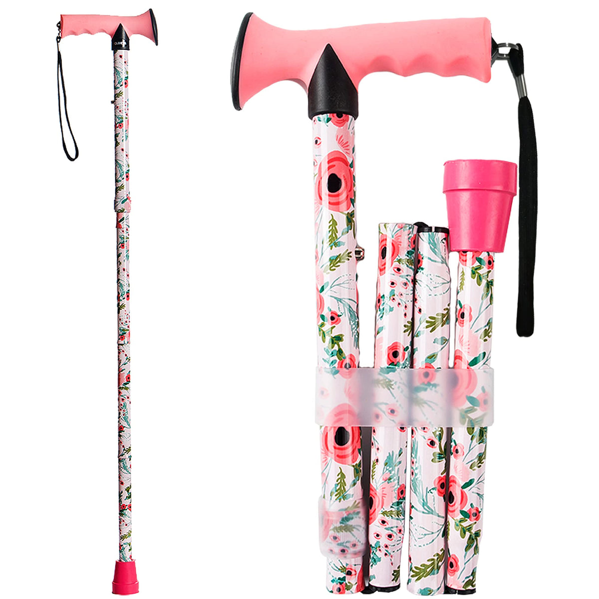 Folding Walking Cane | Lightweight Adjustable Travel Cane with Comfort T-Handle