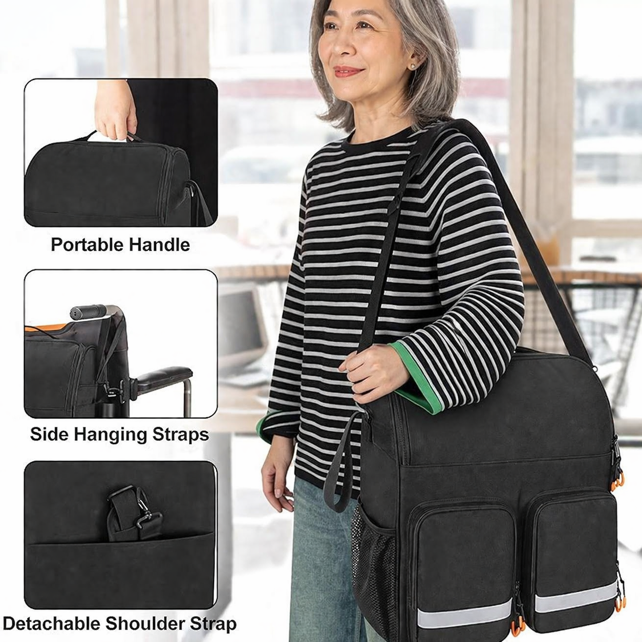 Wheelchair Backpack Bag for Back of Chair | Large Storage with Insulated Medicine Pocket & Shoulder Strap