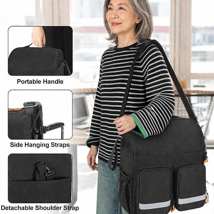 Wheelchair Backpack Bag for Back of Chair | Large Storage with Insulated Medicine Pocket & Shoulder Strap