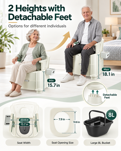 Adjustable Bedside Commode Chair | Armrests & Motion-Sensor Night Light