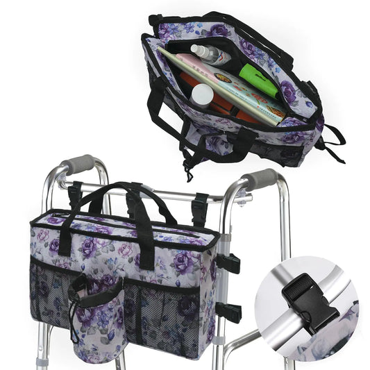 Compact Walker Organizer Pouch | Easy-Access Storage (Purple Floral)