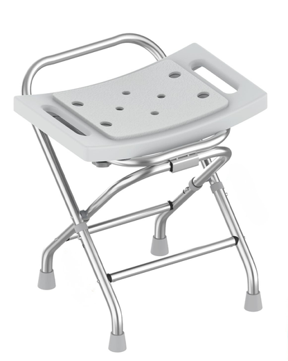 Height-Adjustable Folding Shower Chair with Padded Seat and Reinforced Crossbar – 400 lb Capacity, Gray