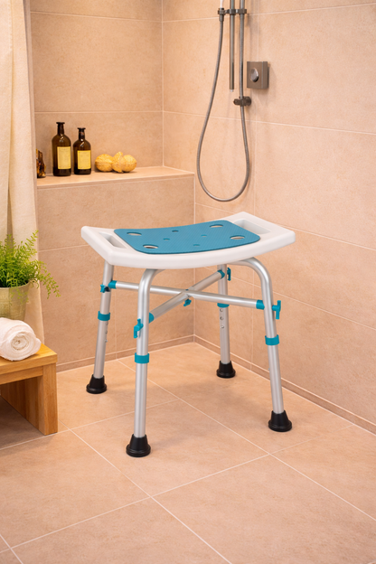 Teal Height-Adjustable Shower Chair with Padded Seat | Bath Stool (350 lb Capacity)