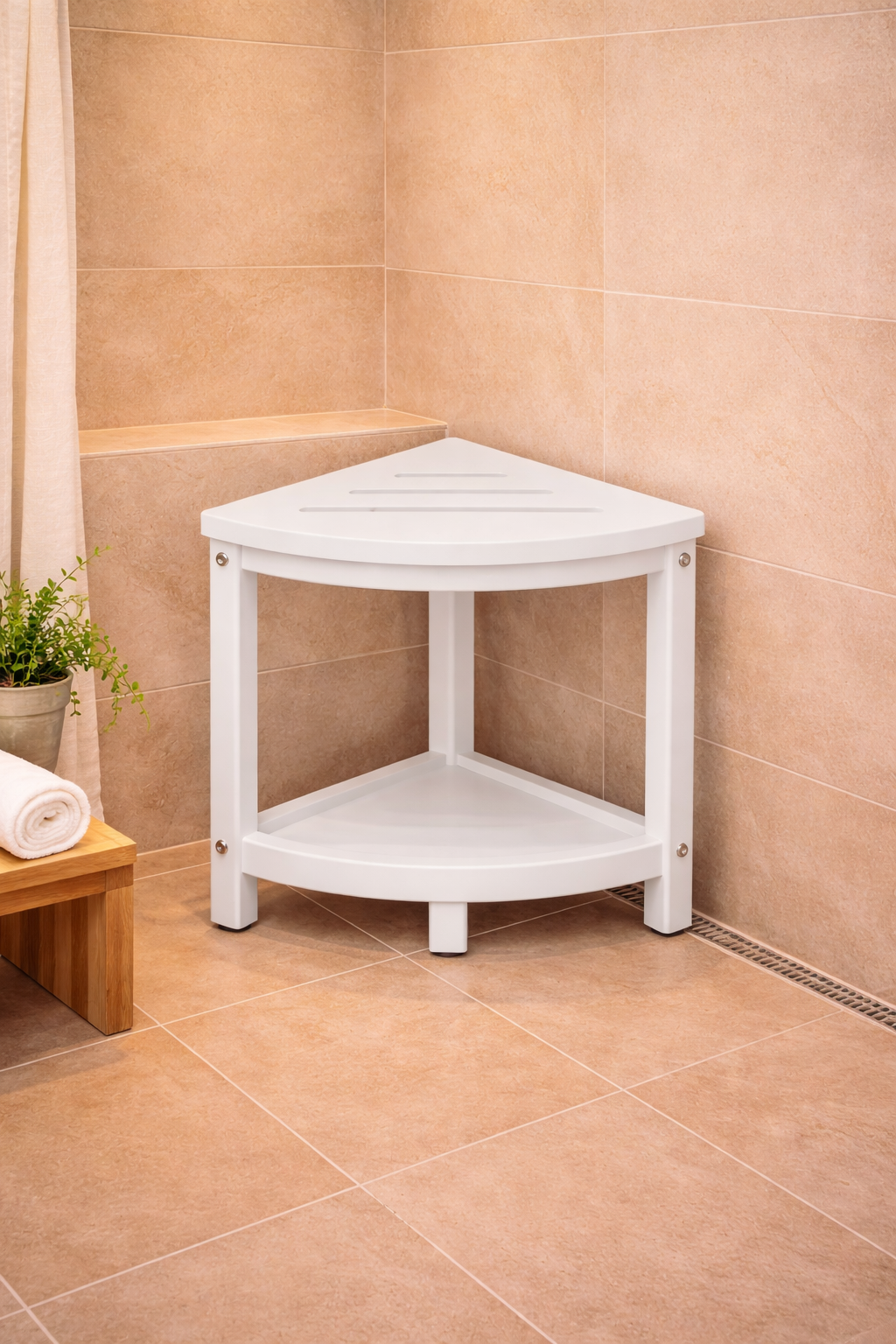 Corner Shower Stool with Storage Shelf – alternate view 3