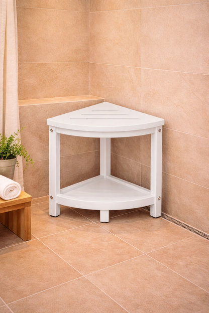 Corner Shower Stool with Storage Shelf – alternate view 3