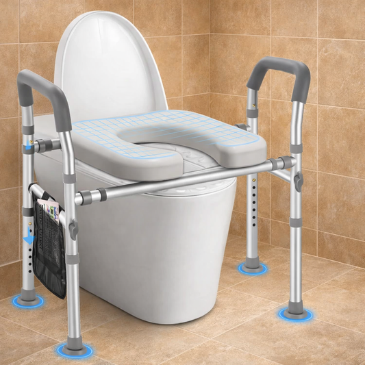Bariatric Width & Height Adjustable Raised Toilet Seat with Handles