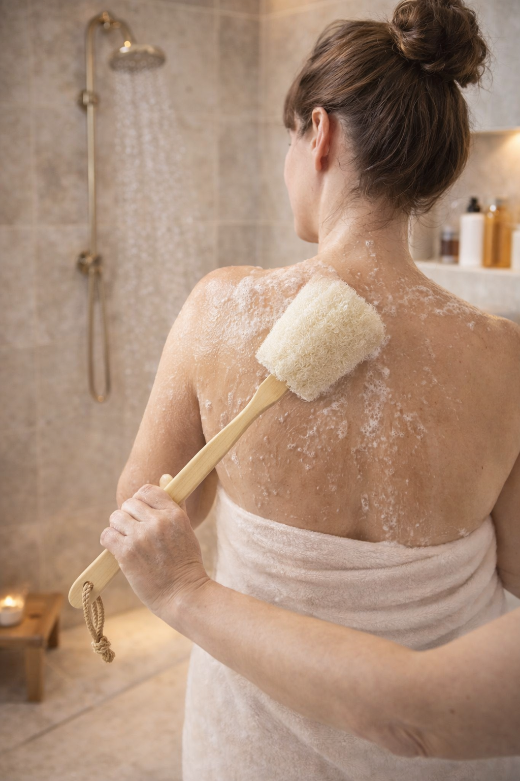 Long-Handled Natural Loofah Bath Brush (2-Pack) | Gentle Exfoliation & Easy-Reach Cleansing