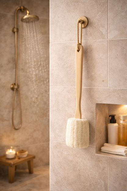 Long-Handled Natural Loofah Bath Brush (2-Pack) | Gentle Exfoliation & Easy-Reach Cleansing