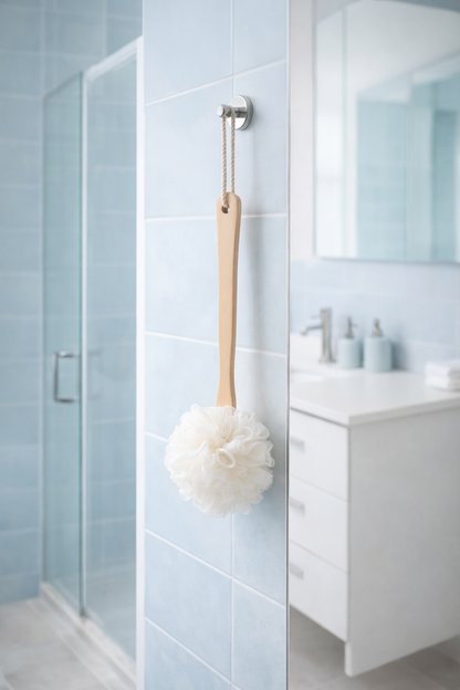 Long-Handled Soft Mesh Loofah Bath Brush | Easy-Reach Exfoliation & Gentle Cleansing
