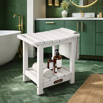 Shower Bench with Towel Handles & Storage Shelf | Waterproof HDPE Bath Stool