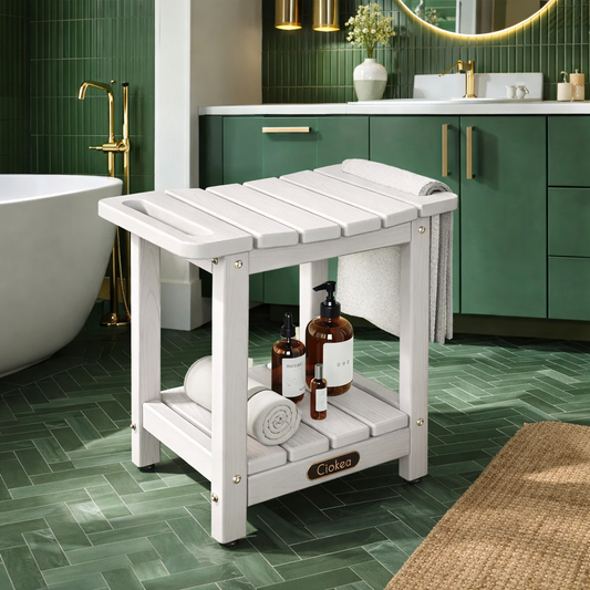 Shower Bench with Towel Handles & Storage Shelf | Waterproof HDPE Bath Stool
