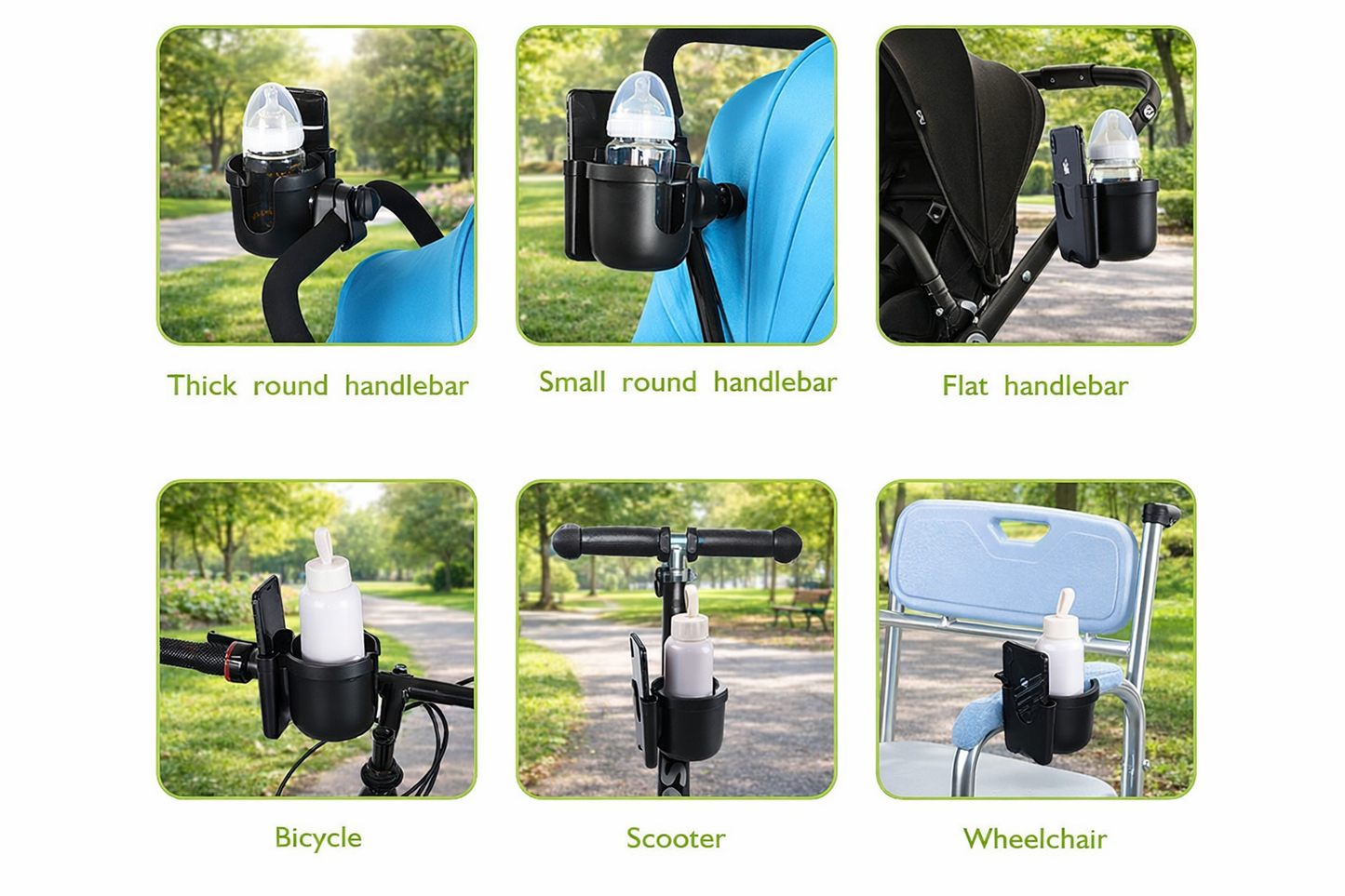 2-in-1 Universal Cup Holder with Phone Slot | 360° Rotating Accessory for Mobility Devices