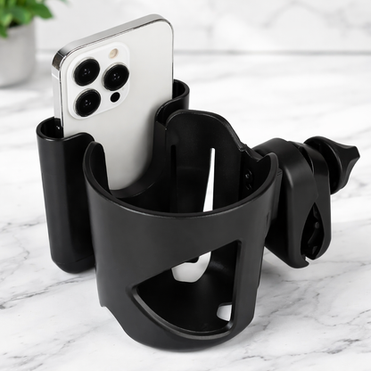 2-in-1 Universal Cup Holder with Phone Slot | 360° Rotating Accessory for Mobility Devices