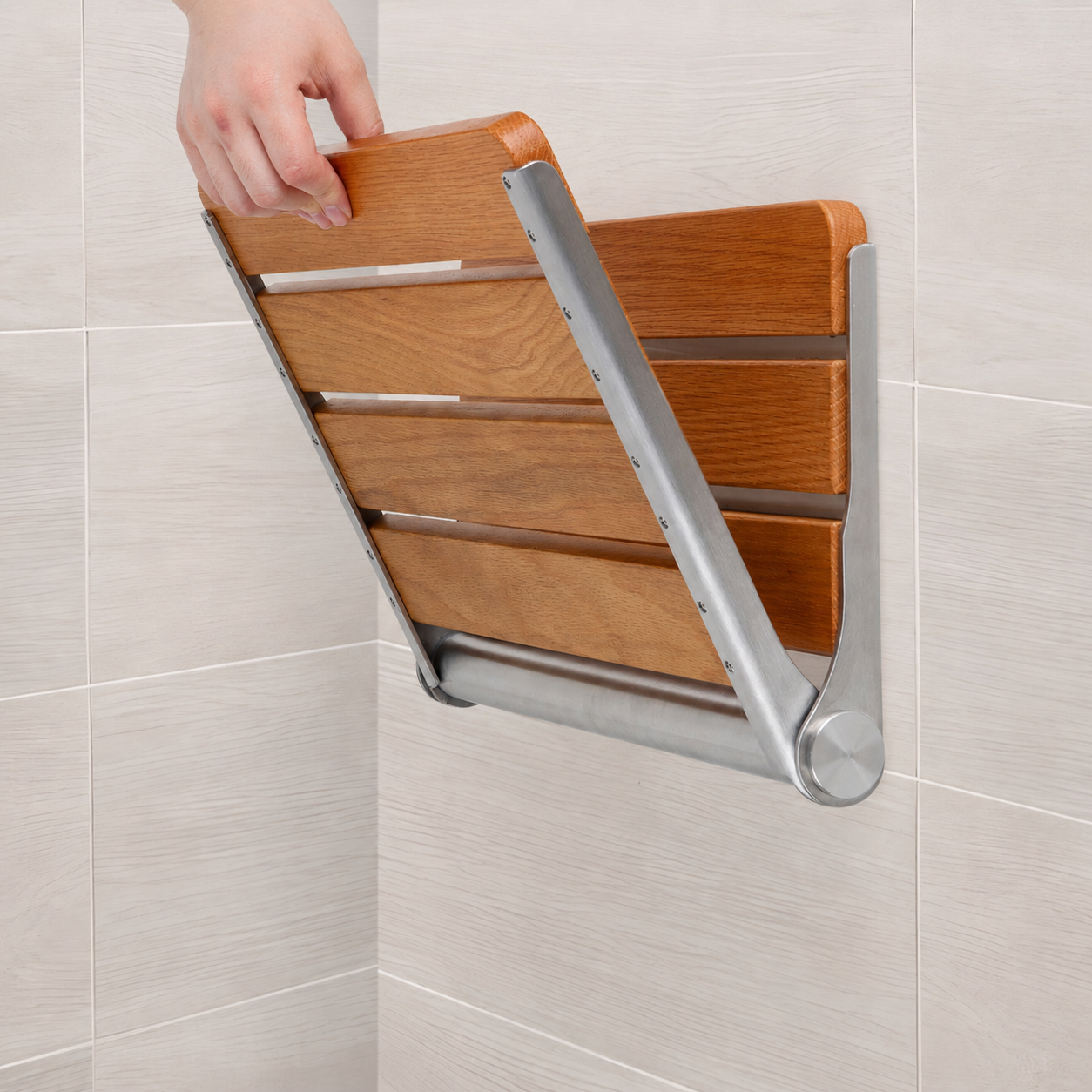 Premium Wall Mounted Folding Oak Shower Seat