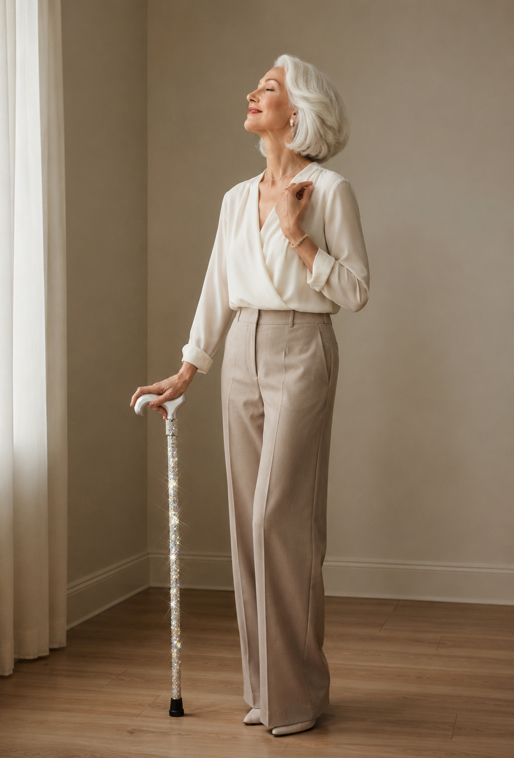 OrthoGlam “Silver Screen” Lightweight Crystal Rhinestone Fashion Cane - Fashionable Walking Stick