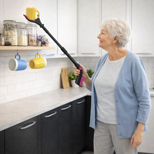 2-Pack Foldable Reacher Grabber Tool with Magnet & LED Light | Pink