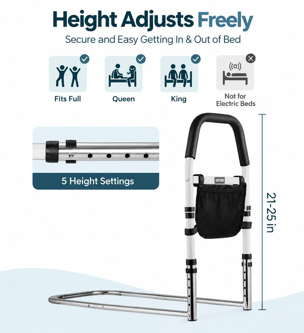 Adjustable Bed Assist Rail with Storage Pocket | Under-Mattress Support