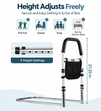 Adjustable Bed Assist Rail with Storage Pocket | Under-Mattress Support
