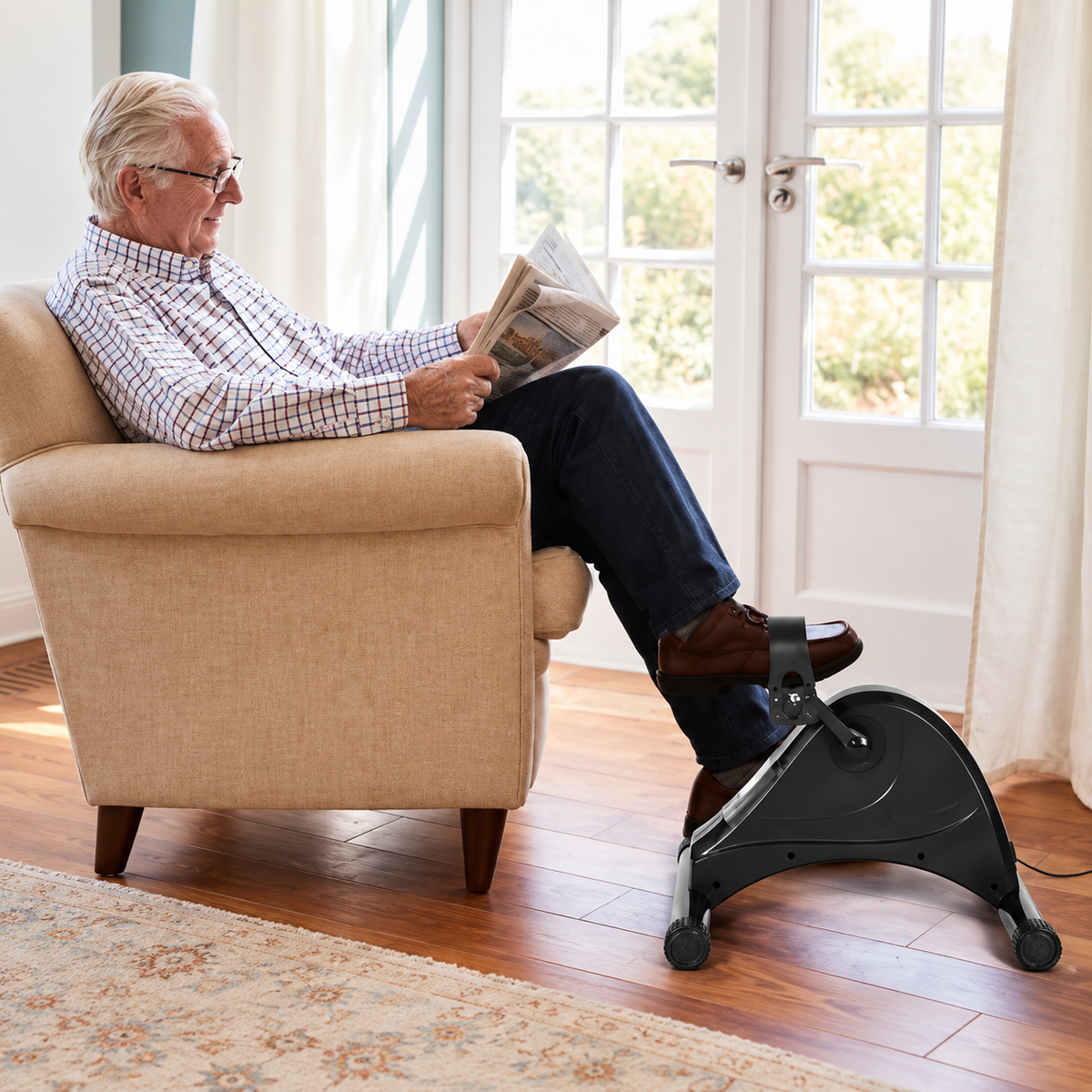 Motorized pedal exerciser for seated arm and leg exercise
