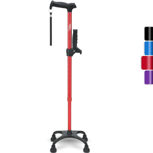Quad Base Walking Cane | Adjustable Stability with Assist Handle (Red)