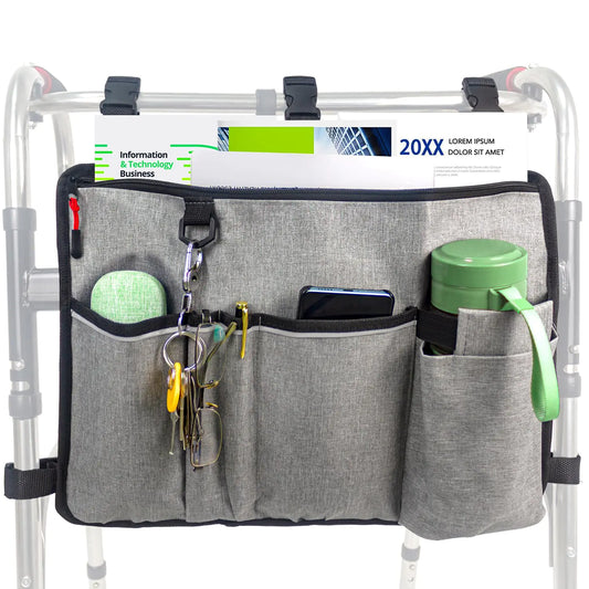Large Walker Storage Bag | Water-Resistant Carry with Cup Holder (Grey)