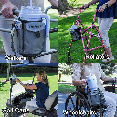 Goat Tote Mobility Tote Bag & Cup Holder with Cane Clips