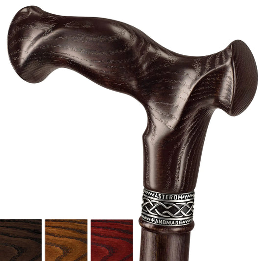 Asterom Handmade Wooden Walking Cane | Ergonomic Support with Classic Craftsmanship (Walnut, 34”)