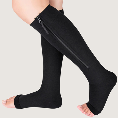 Zippered Knee-High Compression Socks (15–20 mmHg) | Open-Toe Graduated Support