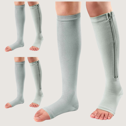 Zippered Knee-High Compression Socks (3-Pack, 15–20 mmHg) | Open-Toe Graduated Support