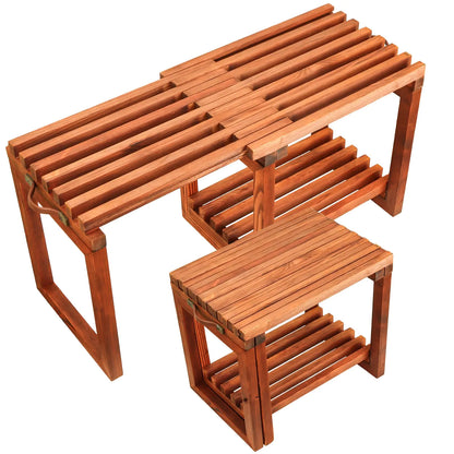 Adjustable-Length Acacia Shower Bench with Storage Shelf | Waterproof Bath Stool