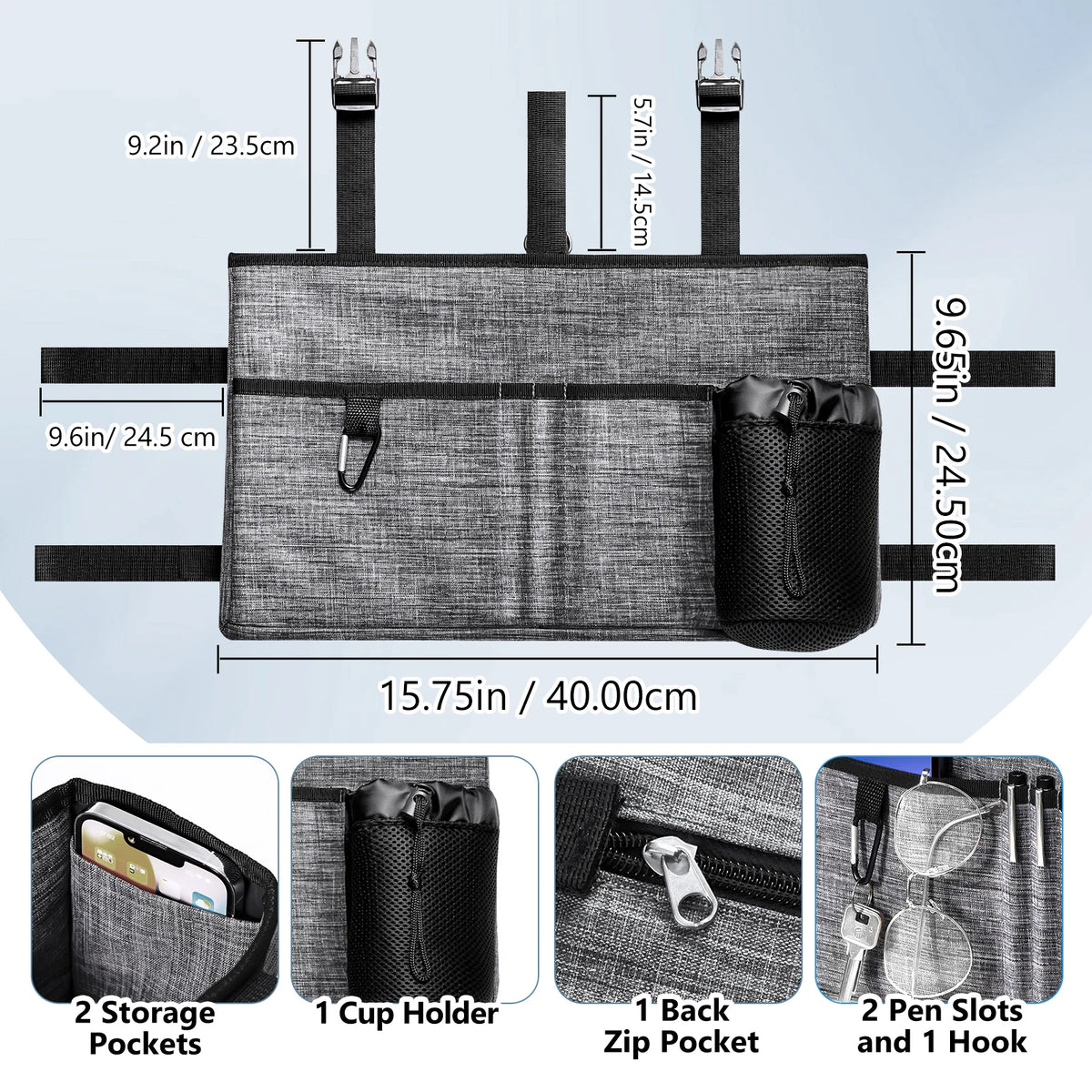 Multi-Pocket Walker Bag | Secure Buckle Straps & Cup Holder
