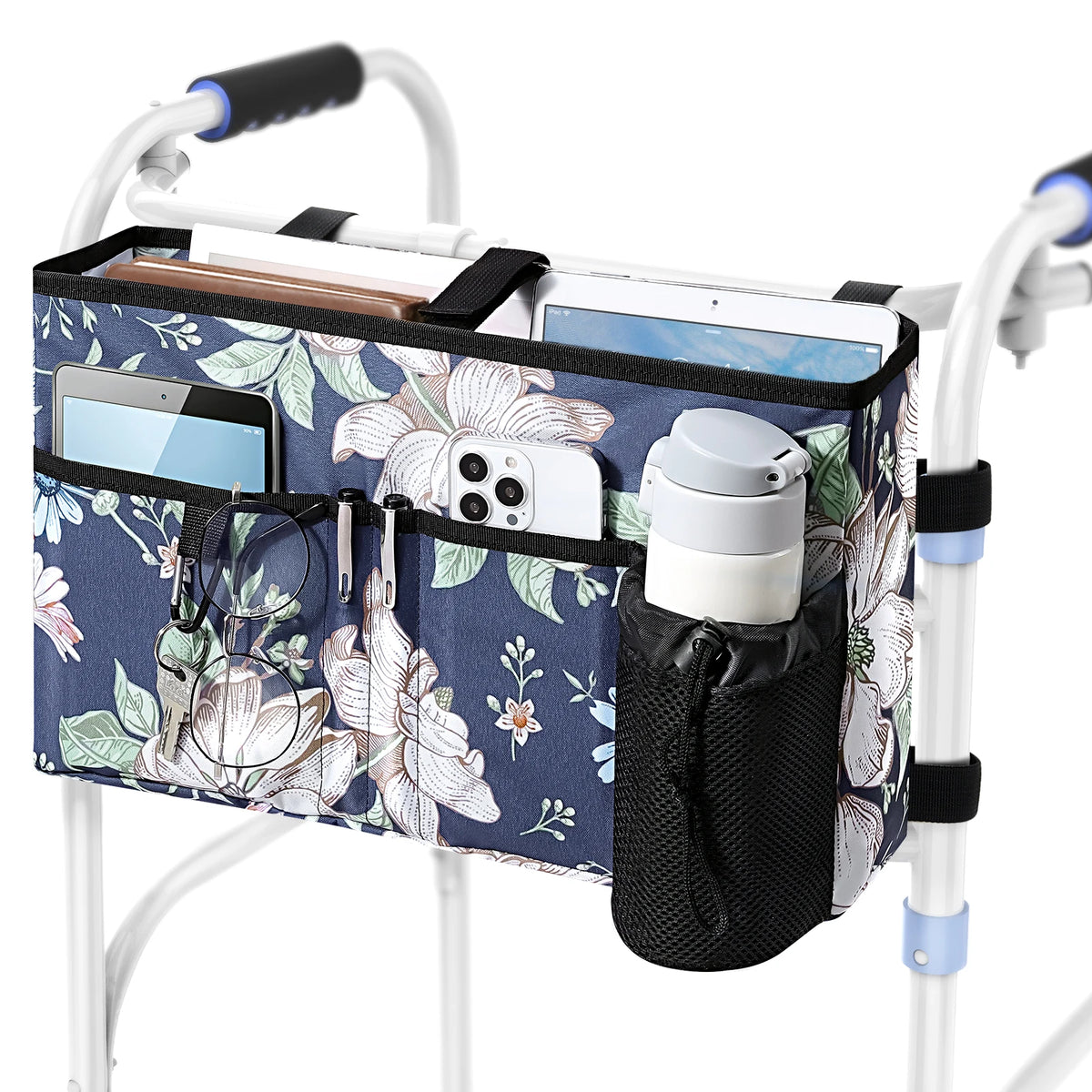 Multi-Pocket Walker Bag | Secure Buckle Straps & Cup Holder