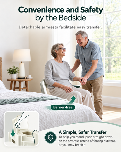 Adjustable Bedside Commode Chair | Armrests & Motion-Sensor Night Light