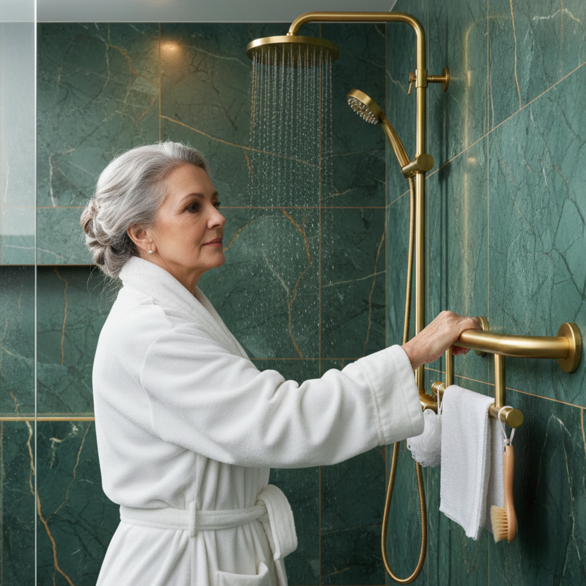 Brushed Gold Towel Grab Bar | Dual-Function Safety Rail & Towel Holder