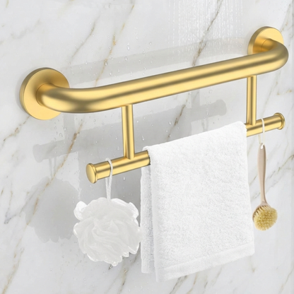 Brushed Gold Towel Grab Bar | Dual-Function Safety Rail & Towel Holder