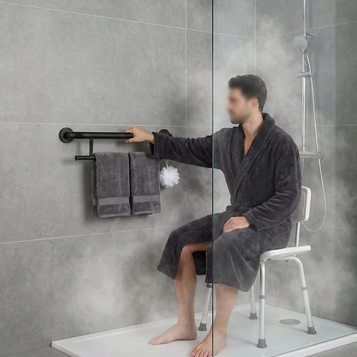 Matte Black Towel Grab Bar | Dual-Function Safety Rail & Towel Holder