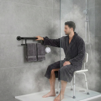 Matte Black Towel Grab Bar | Dual-Function Safety Rail & Towel Holder